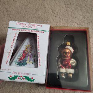 2 Ornaments Fine Porcelain and Bear Glass Figurine